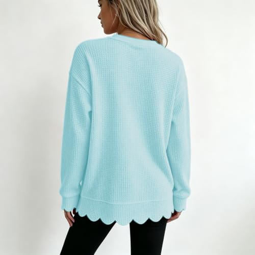 Scalloped Tunic Sweatshirt for Women Waffle Knit Long Sleeve Fal Outfits - image 2