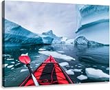Wall Art Canvas decor Prints Painting Kayaking Antarctica between icebergs inflatable kayak extreme Nature Pictures Framed for Living Room Bedroom Kitchen Home and Office24x32in