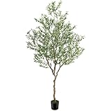 7ft Artificial Olive Tree Potted, Faux Indoor Plants with Natural Wood Trunk & Lifelike Fruits, Realistic Tall Fake Tree for Home Office Decor, Housewarming Gifts
