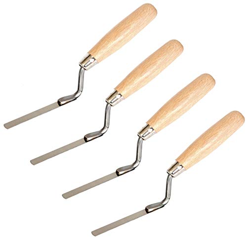 Toolty Tuck Pointer Trowel, Stainless Steel Finger Pointing Trowel, Hand Tool, with Wooden Handle, Set 4 PCS 8, 10, 12, 14mm