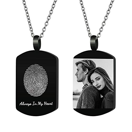 Dreambell Personalized Oval Fingerprint Thumbprint Custom Engrave Dog Tag Urn Memorial Pendant for Ashes Cremation w/Rolo Chain Necklace 21''