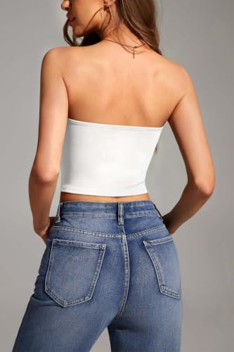 Image of 4-Pack Women's Strapless Tube Tops, Slim Fit Bandeau Crop Shirts | Soft Knit Backless Basic Shirt, Sleeveless Bodycon Fashion, Y2K Going Out Look, Summer Layering, Beach, Party & Daily Fit