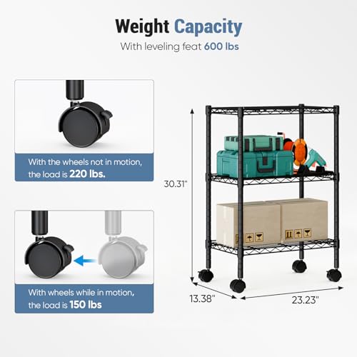 Image of DUMOS 3-Tier Metal Storage Shelves, Shelving Unit, Storage Rack, 23 inch W
