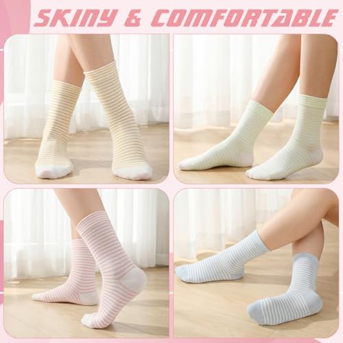Image of Jspupifip 6 Pairs Womens Strip Crew Socks Cute College Style Ribbed Socks | Combed Cotton, Elastic Ribbed, Retro Stripe, for Work, Commuting, Shopping, Dating, Birthday, Sports, Home, Office