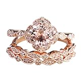 2.25 carat Morganite Diamond Trio Bridal Ring Set 10k Rose Gold, 1 Engagement Ring 2 Wedding Bands