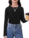 Arshiner Girls Shirt Long Sleeve Soft Crew Neck Girls Top Winter Basic Casual Tops Blouse Tee Black 11-12 Years