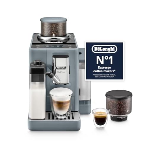Delonghi Rivelia EXAM440.55.G, Fully Automatic Coffee Machine with LatteCrema Hot, Automatic Milk Frother, Compact Size Bean to Cup Coffee Machine, 16 Recipes, Full Touch Colored Display, Pebble Grey
