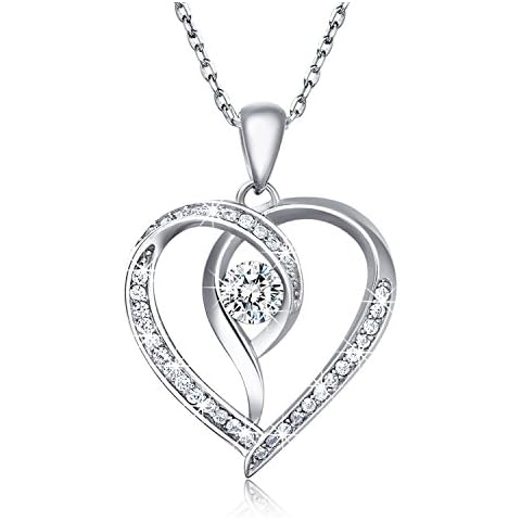 ASHLI JENA Women 925 Sterling Silver Necklace Love Heart Pendant - Van Chloe Only You Cubic Zirconia Diamond White Gold Plated Necklace Jewelry for Women Cover