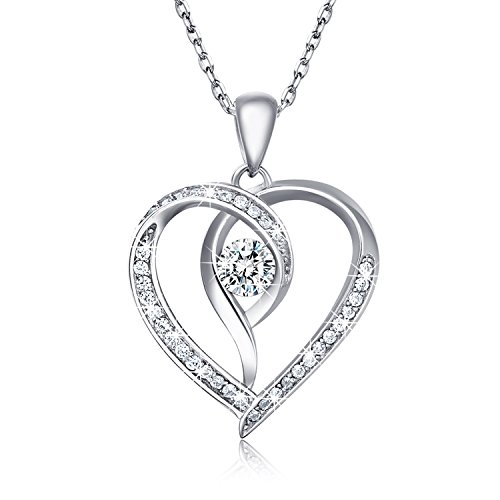 Women 925 Sterling Silver Necklace Love Heart Pendant - Van Chloe Only You Cubic Zirconia Diamond White Gold Plated Necklace Jewelry Gifts for Women Girls
