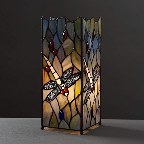 MiniSun Beautiful Hand Crafted Tiffany Inspired Decorative Dragonfly Design Square Glass Table Lamp