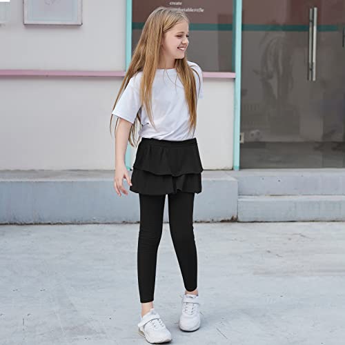 Image of BOOPH Little Girls Leggings with Ruffle Tutu Skirt Kids Uniform Pants | Footless Tights 4-14 Year