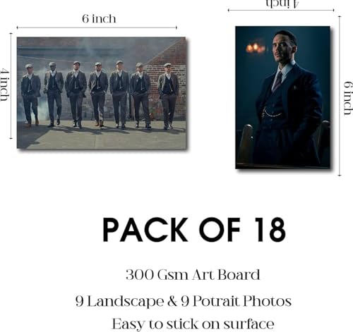 Image of ATEVON Peaky Blinders Wall Poster Set - Pack of 18 Unframed Collage Prints (6x4 Inch) - Aesthetic Wall Decor for TV Show Fans, Bedroom, Living Room, Lounge