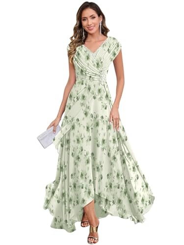 HYKDC Sage Green Floral Lace Appliques Mother of The Groom
