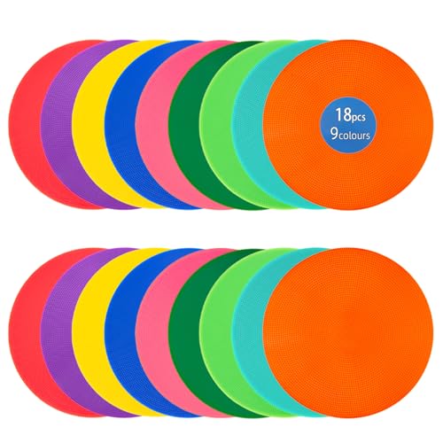 LZKIB Spot Markers 9 Inch 18 Pcs Non Slip Rubber Floor Markers Flat Field Cones Poly Dots for Soccer Basketball Sports Speed Agility Training and Drills