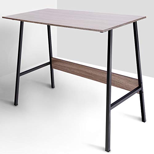 Viewee Laptop Study Table 39" Computer Writing Desk, Home Office Desk with Wood Block Support, Trapezoidal Structure Modern Student Desk, Brown (Gift: Table Edge Protectors)