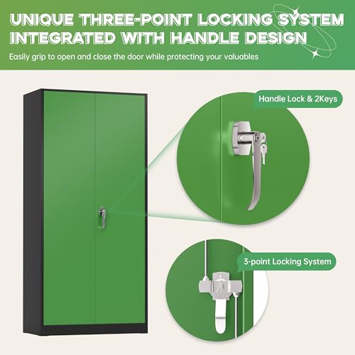 Image of INTERGREAT Metal Storage Cabinet, 72 inch H Lockable Steel Cabinets with Locking Doors, Storage Locker with Adjustable Shelves for Office, Home, Garage, Gym, School (Black Green)