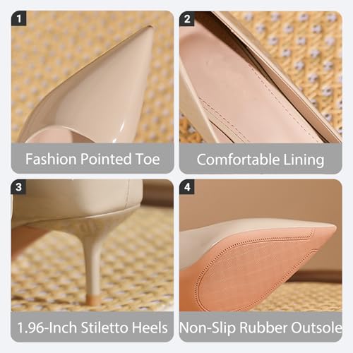 Women's Patent Leather Pointed Toe Stiletto Pumps Elegant Slip On Comfortable Heel Wedding Bride Office Party Dress Shoes3