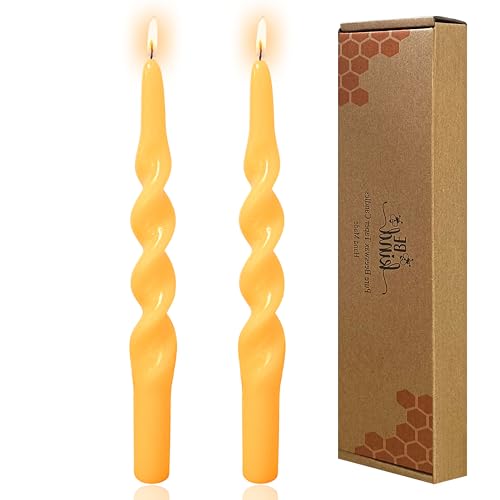 Beeswax Taper Candles Spiral Candle XINAOBAOLUO 10inches Bees Wax Candles Non Toxic Candle Sticks Pure Candlestick Handmade Natural Honey Twisted Candlesticks Set for Table Home Decor Meditation 2pcs