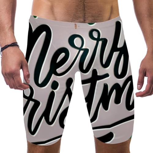 Happy Christmas Swimsuit for Men & Boys,Competition Lap Swim Suit, Square Leg Endurance Training Multicoloured