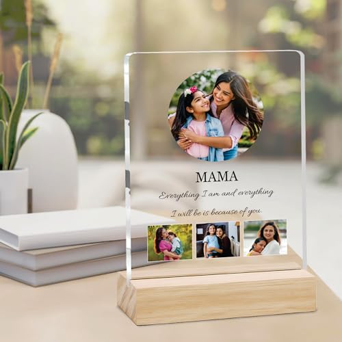 Image of Giftplease Customized Photo Frame With Wooden Stand | Personalised Printed Photo & Text Frame | Gift For Mom | Birthday | Mother's Day | (Transparent, 6x8 Inches, Tabletop) m 14