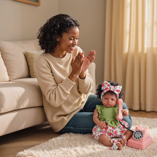 Muñeca bebé reborn negra 20 pulgadas suave y realista miniatura 2