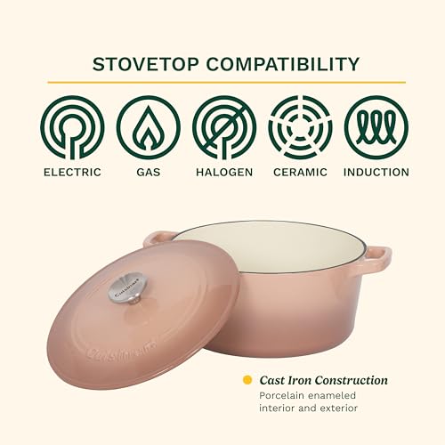Image of Cuisinart Enameled Cast Iron Dutch Oven, 5-Quart Casserole Pot with Lid, Comfortable Handles, Stovetop, Oven and Broiler Safe, Mocha (CI650-25GMC)