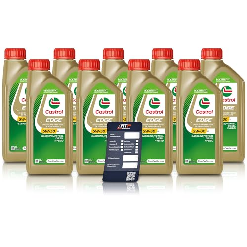 9x 1 L Liter Castrol Edge Fluid Titanium 5W-30 LL Motoröl inkl. Castrol Ölwechselanhänger