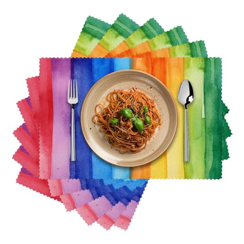 Sets de table rayures arc-en-ciel aquarelle antidérapants pour cuisine - 3