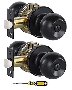(2 Pack) Matte Black Interior Door Knobs with Lock for Bedroom/Bathroom, Keyless Privacy Door Knobs for Bed/Bath by Lanwandeng