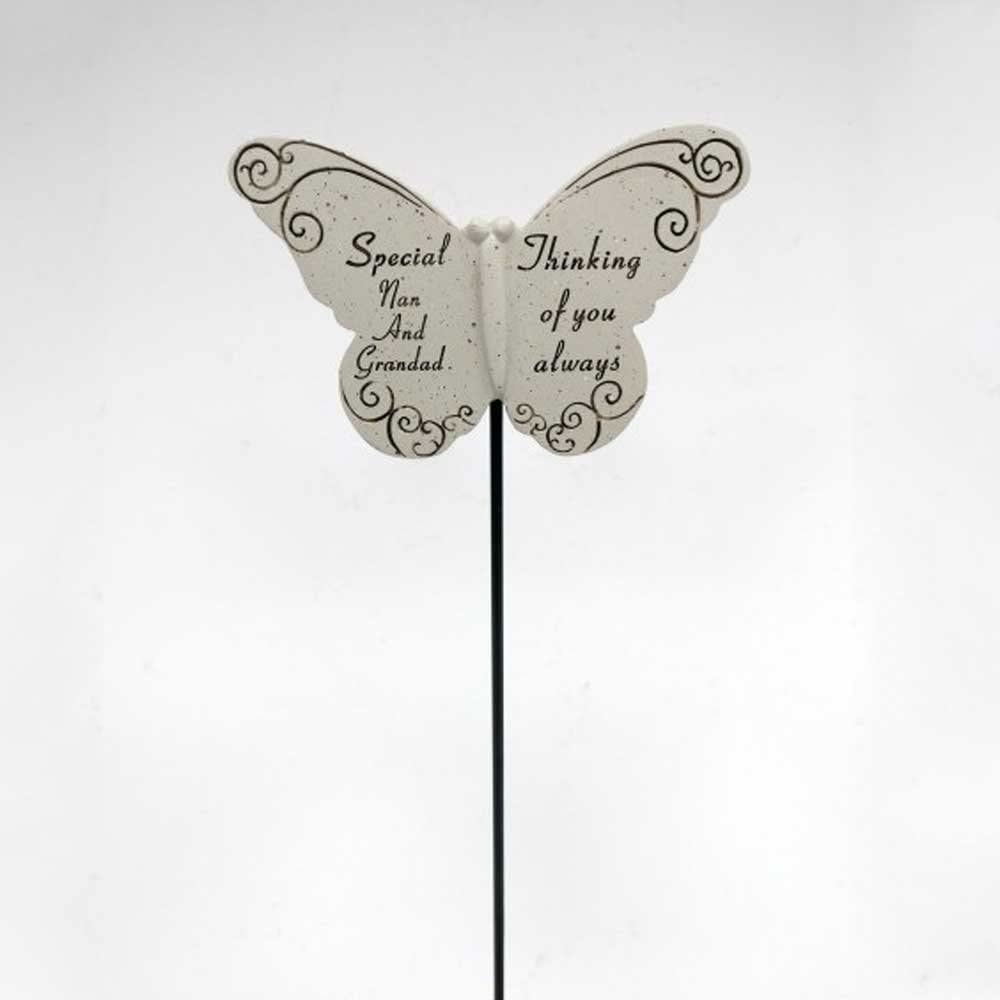 Angraves Silver Thinking Of You Always Special Nan And Grandad Butterfly Memorial Tribute Stick Graveside Plaque