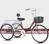 Triciclo de velocidad variable 24 pulgadas con cesta de compras trasera grande,triciclo scooter movilidad para adultos y personas mayores,3 ruedas,rueda de...