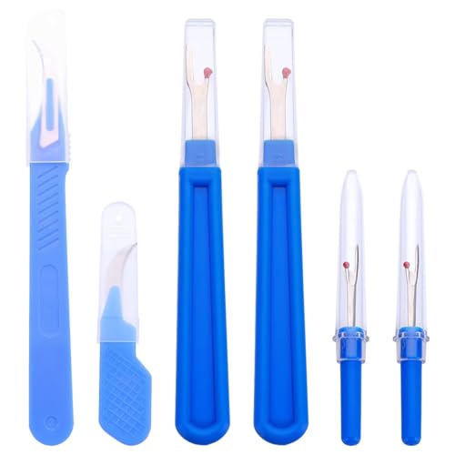 ISSANG 6 Stück Nahttrenner Saumtrenner Seam Ripper Set mit Schutzkappe Groß/Klein Nähen Nahtauftrenner Kommt Fadenschneider Entfernen Werkzeug Auftrenner für Nähte zum Öffnen von Nähten