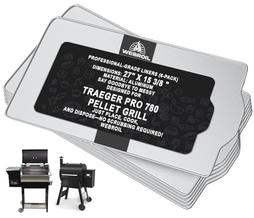 WEBROIL 6 Packs BAC520 Drip Tray Liners for Traeger Pro 780 Pellet Smoker Grill Heat-Resistant Foil Liners for Traeger Pro 780 Grill Accessories Aluminum Tray for Catching Grease 26 x 16