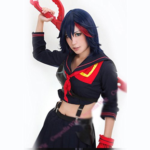 Amybria Short Heat Resistant Cosplay Full Hair Wig Silver White (Red+Dark Blue)