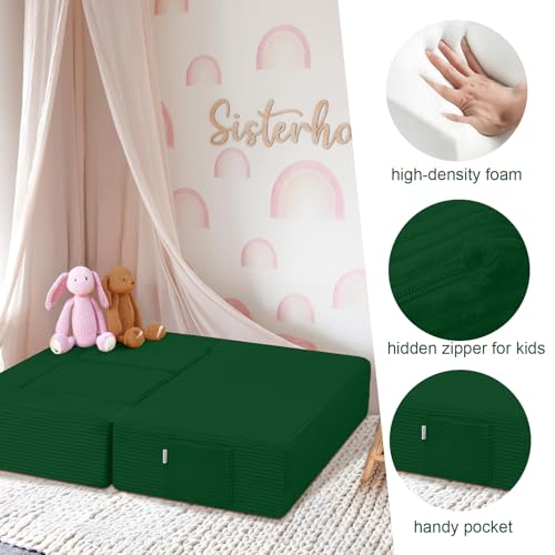 MeMoreCool Modular Kids Couch, Corduroy Play Toddler Couch for Bedroom Playroom Furniture, Convertible Foam Kids Sofa Bed, Fold Out Baby Sofa for Girl Boy, Green