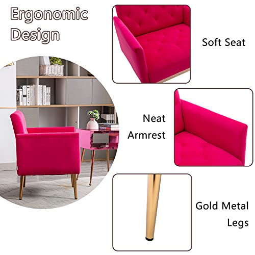 Olela Accent Chair With Arms For Living Room, Modern Tufted Single Sofa Armchair With Gold Metal Legs Upholstered Reading Chair For Bedroom Office Decorative (Velvet-Smooth Backrest, Rose Red) #TOP5