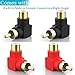 Warmstor RCA Male to RCA Female Connectors Right Angle 4-Pack, RCA M/F Adapters 90 Degree Elbow Gold-Plated (2 Black + 2 Red)