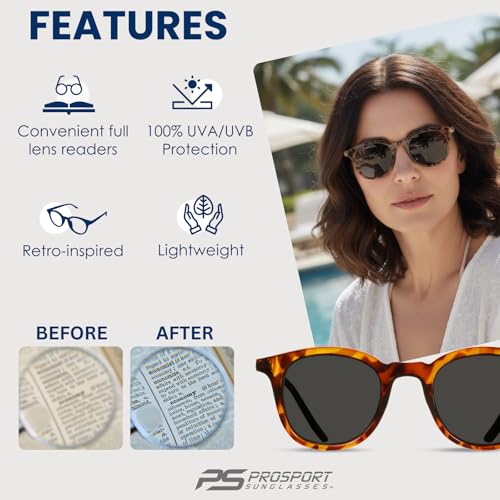 Image of proSPORT Full Lens Reading Sunglasses for Men & Women, Lightweight UV400 Protection, Non-Bifocal Sun Readers +1.00 to