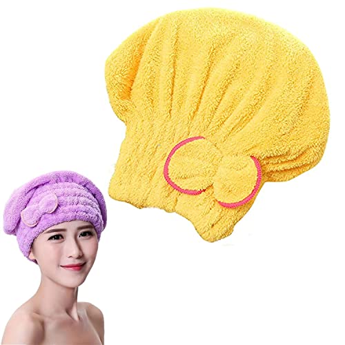 Bonnet De Séchage des Cheveux en Microfibre, Turban De Cheveux à Séchage Rapide Super Absorbant, Bonnet De Cheveux à Séchage Rapide avec N?UD pour Femme (Yellow) Cover