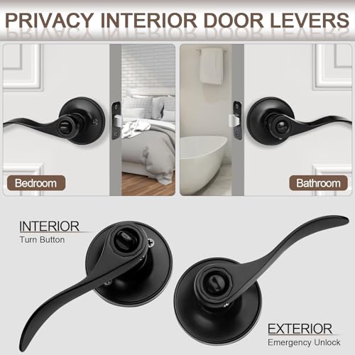 Sopoby SOP-1148US 6 Pack Matte Black Door Handles Privacy Door Levers thumb #1