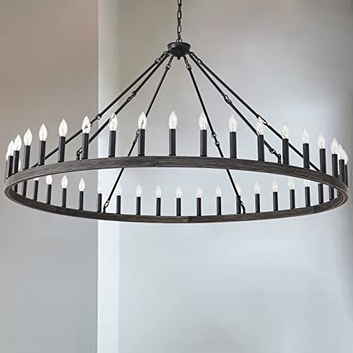 Jtyp Large Farmhouse Wagon Wheel Chandelier 64" 48-Light, Round Industrial Rustic Ceiling Pendant Lighting Fixture For Living Room, Dining Room #TOP5