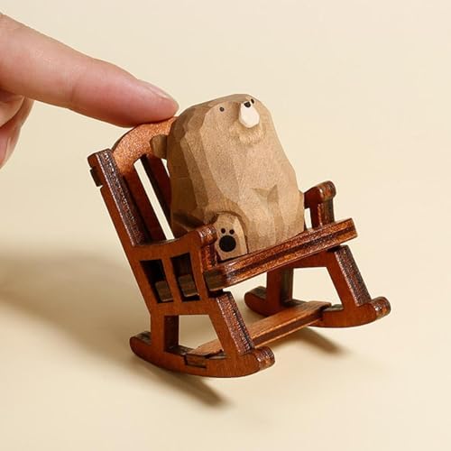 Chat miniature sur chaise à bascule : figurine déco de bureau ZXQUEGF