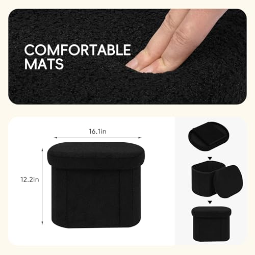 PINPLUS (ピンプラス) 収納 オットマン ブルチェ タフト 楕円形 小型 オットマン ベンチ フットレスト 収納付き 16.1インチ x 12.2インチ x 12.2インチ (ブラック) [3]