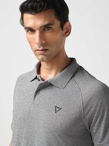 Image of TECHNOSPORT Men's 100% Polyester Slim Fit Self-Design Half Sleeve Polo T-Shirt with Double Cool, SPF50+ Properties for Gym, Workout 7 Regular Use