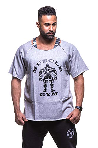 Mens Bodybuilding Rag Top Workout Terry Cotton Gym Wear T-Shirts Hardcore Gym Wear (Grey MG, Large)