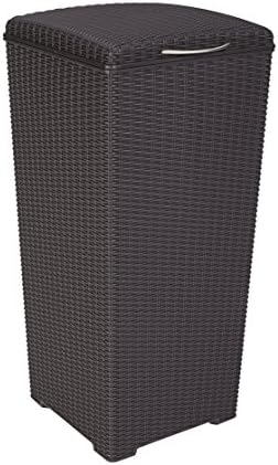 Keter 231478 Large Outdoor Trash Can with Lid Perfect for Backyard Hosting, Patio and Kitchen Use, 15 in. W x 15 in. D x 33.3 in. H, Espresso Brown