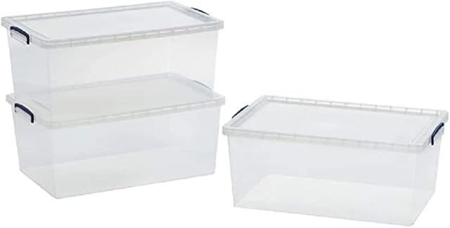 Really Useful Products 62 Litre Box, Nestable Clear, Transparent Clear, Pack of 3 in Card