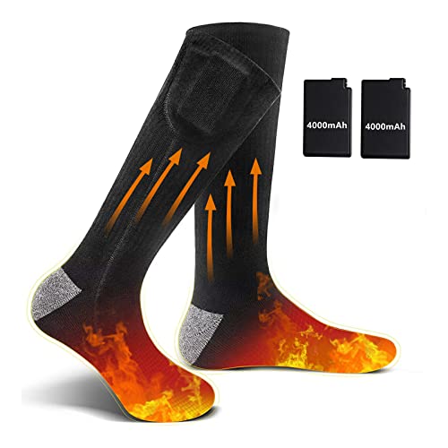 Chaussettes chauffantes et Chaudes Unisexes avec Batterie Rechargeable 4000 mAh, Chaussettes chauffantes électriques 3 Niveaux de Chaleur, Thermiques pour Hommes Femmes Ski, Cyclisme Cover