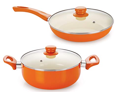 NIRLON Aluminium Non-Stick Ceramic Set Fry Pan and Casserole with Glass Lid,...