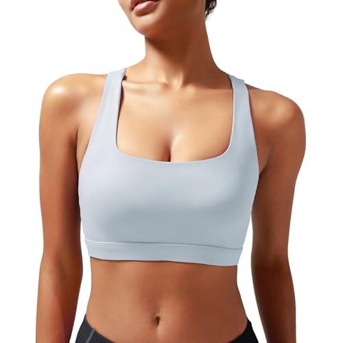 RUNNING GIRL Sports Bras for Women High Support,Racerback High Impact Sports Bra Moulded Cup Workout Bra Push up B-icy Grey Small